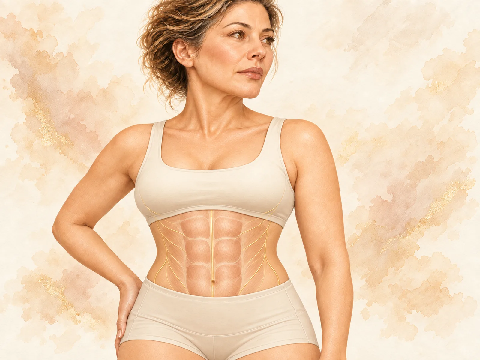 Ilustración en acuarela de la zona tratada: Lipomarcación abdominal