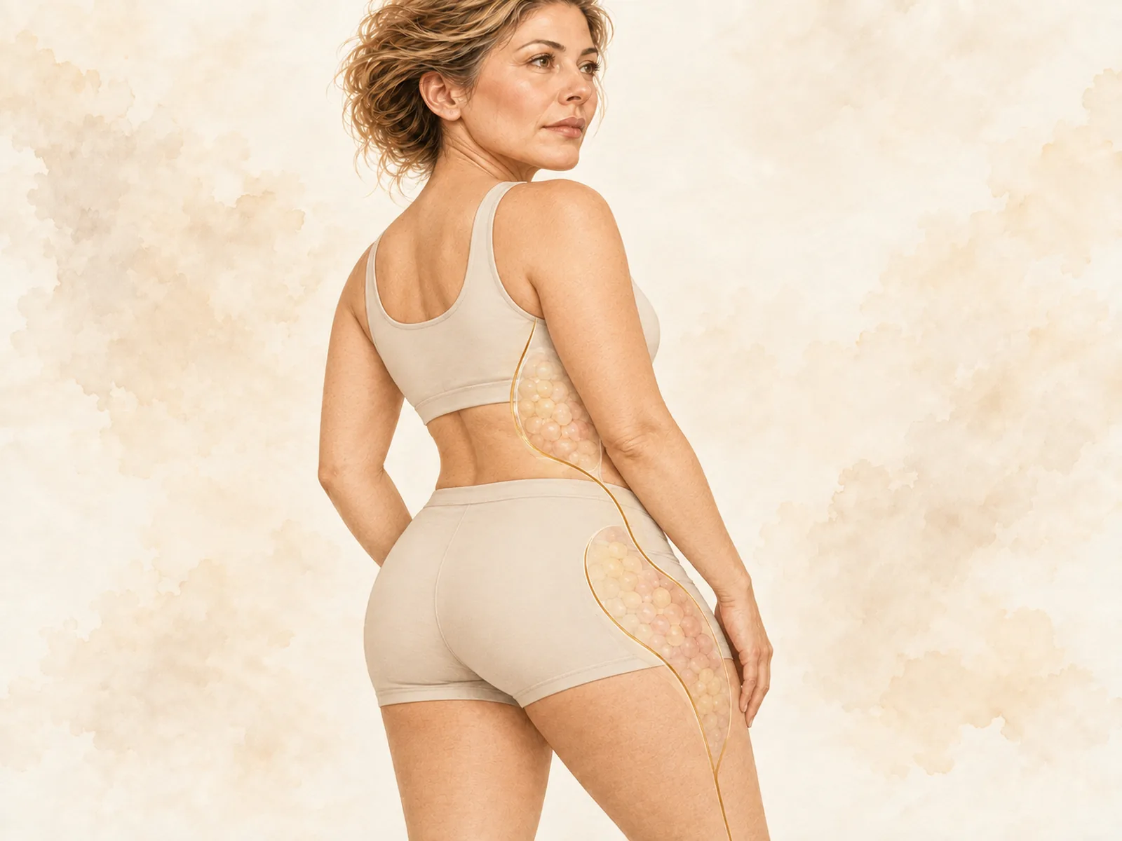 Ilustración en acuarela de la zona tratada: Lipotransferencia glútea